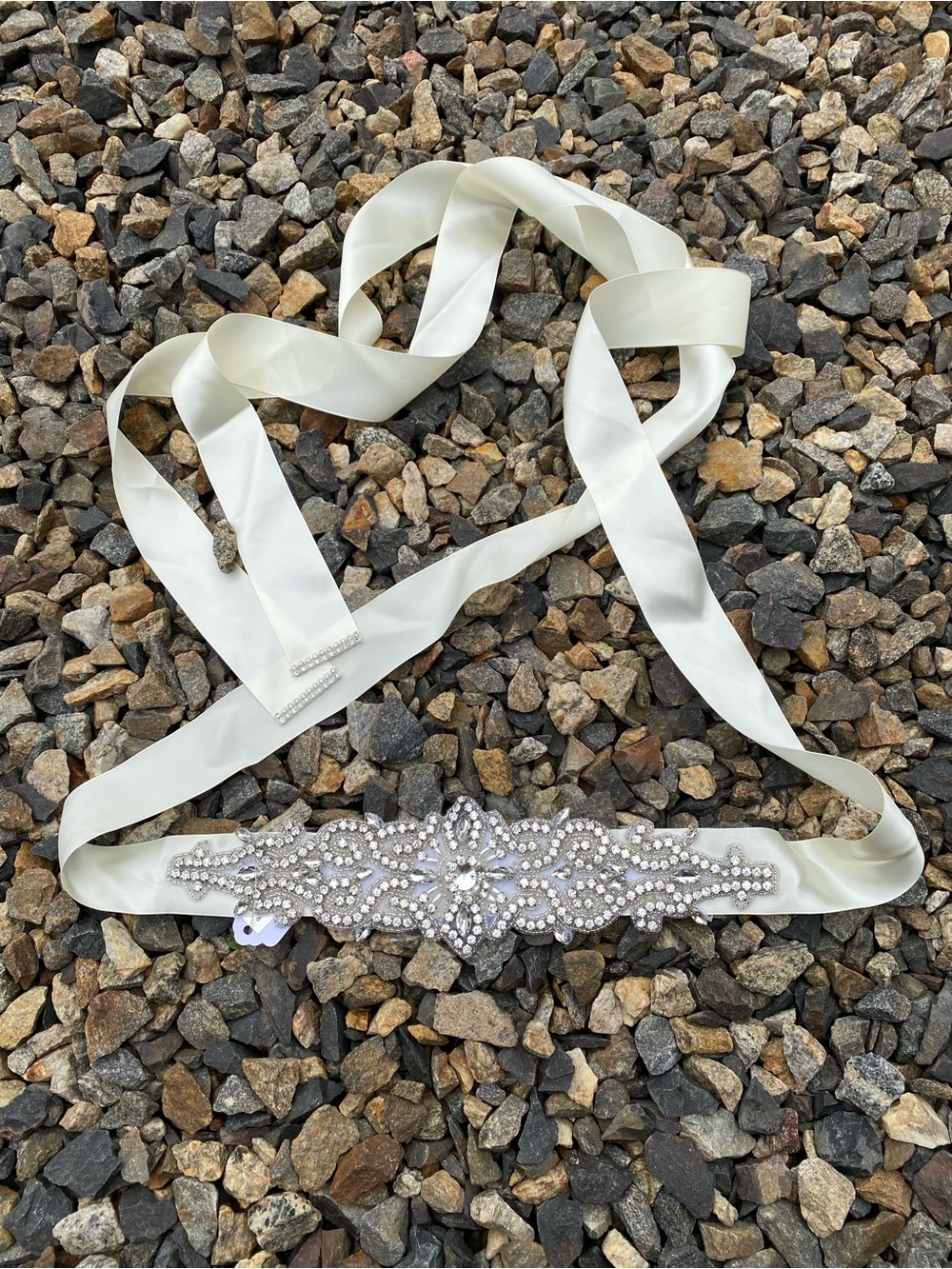 Crystal Embellished Ivory Satin Bridal Sash